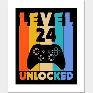 Level 24 Unlocked Funny Video Gamer Birthday Novelty T-Shirt Posters and Art